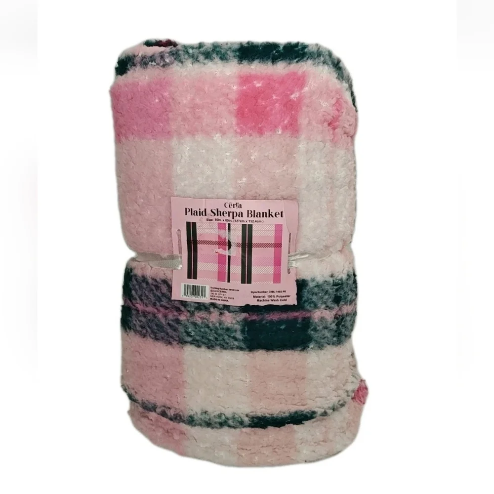 Cerla Sherpa Holiday Plaid Plush Brown Checkerboard 3 Throw Blankets 50/60